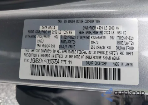 2015 Mazda Cx-5 Grand Touring z USA, uszkodzony, nr VIN JM3KE2DY7F0506754